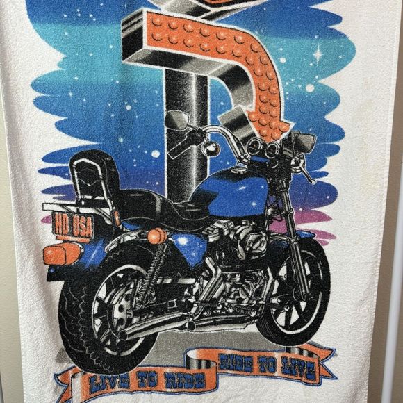 Vintage Harley Davidson Motorcycles Cotton Terrycloth Beach Towel - Picture 5 of 16
